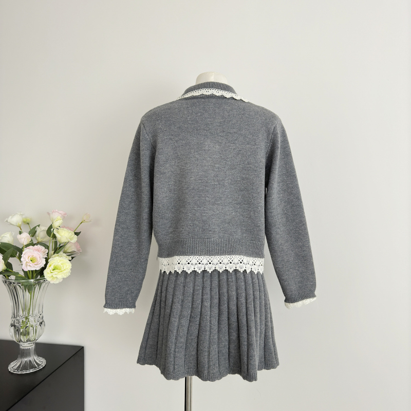 Long sleeve fashion cardigan pink skirt a set for women