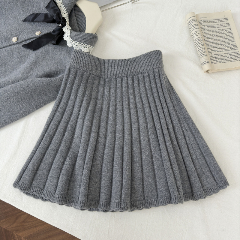 Long sleeve fashion cardigan pink skirt a set for women