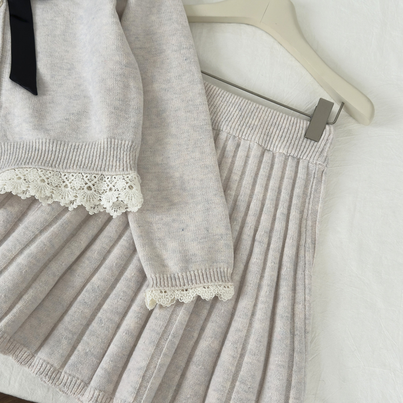 Long sleeve fashion cardigan pink skirt a set for women