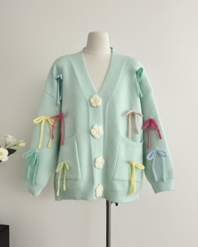 Colors bow cardigan autumn and winter loose sweater