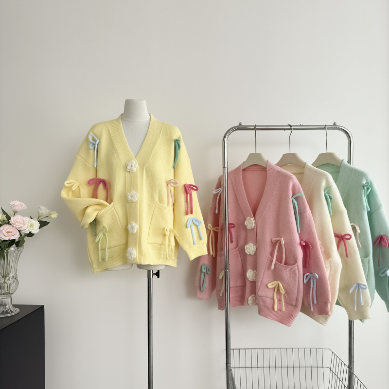 Colors bow cardigan autumn and winter loose sweater