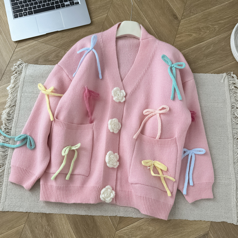 Colors bow cardigan autumn and winter loose sweater