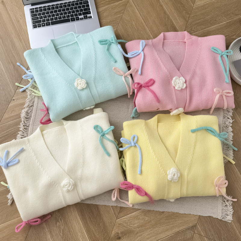 Colors bow cardigan autumn and winter loose sweater