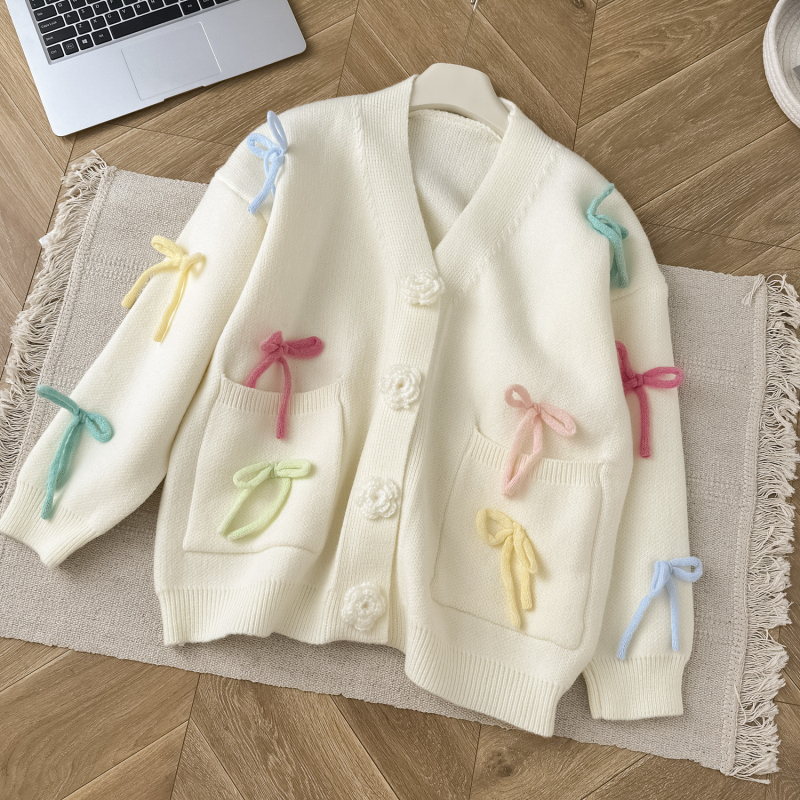 Colors bow cardigan autumn and winter loose sweater