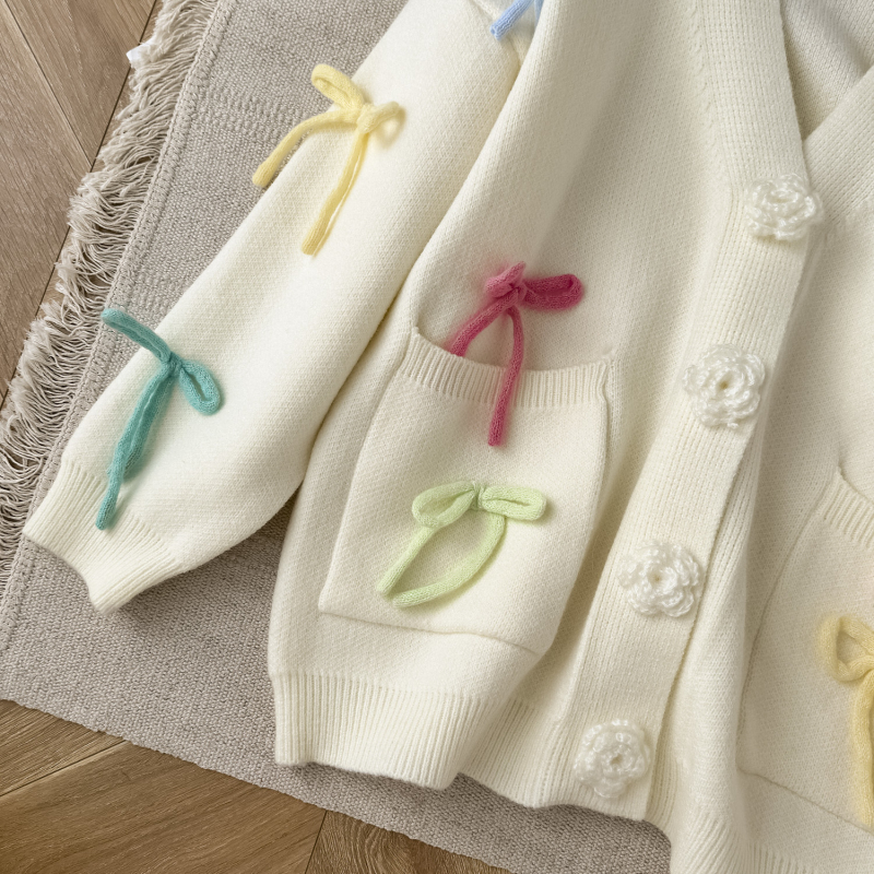 Colors bow cardigan autumn and winter loose sweater