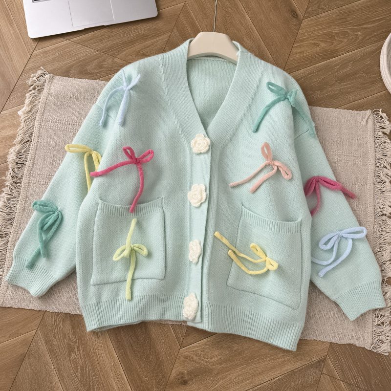 Colors bow cardigan autumn and winter loose sweater