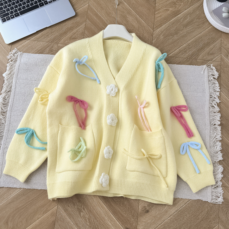 Colors bow cardigan autumn and winter loose sweater