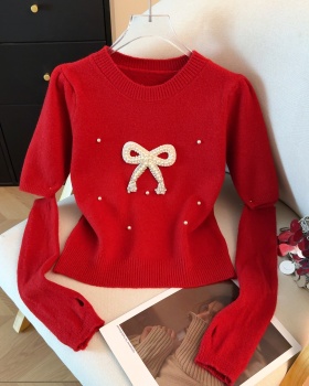 Loose inside the ride tops red sleeve sweater for women