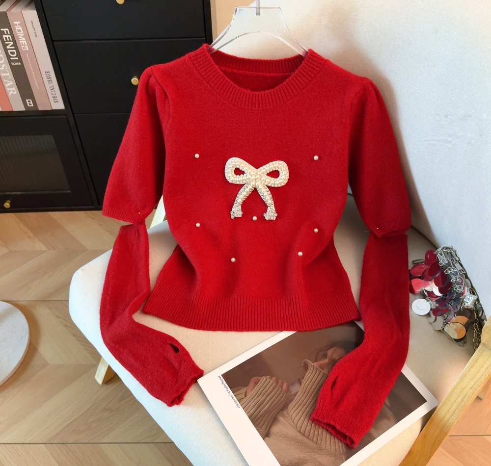 Loose inside the ride tops red sleeve sweater for women
