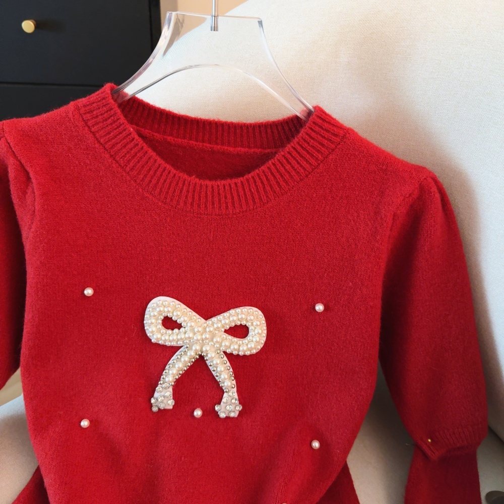 Loose inside the ride tops red sleeve sweater for women