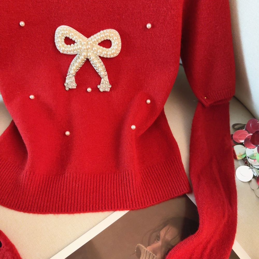 Loose inside the ride tops red sleeve sweater for women