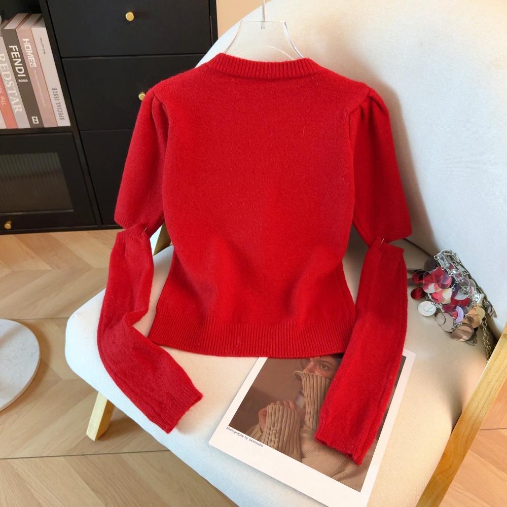 Loose inside the ride tops red sleeve sweater for women