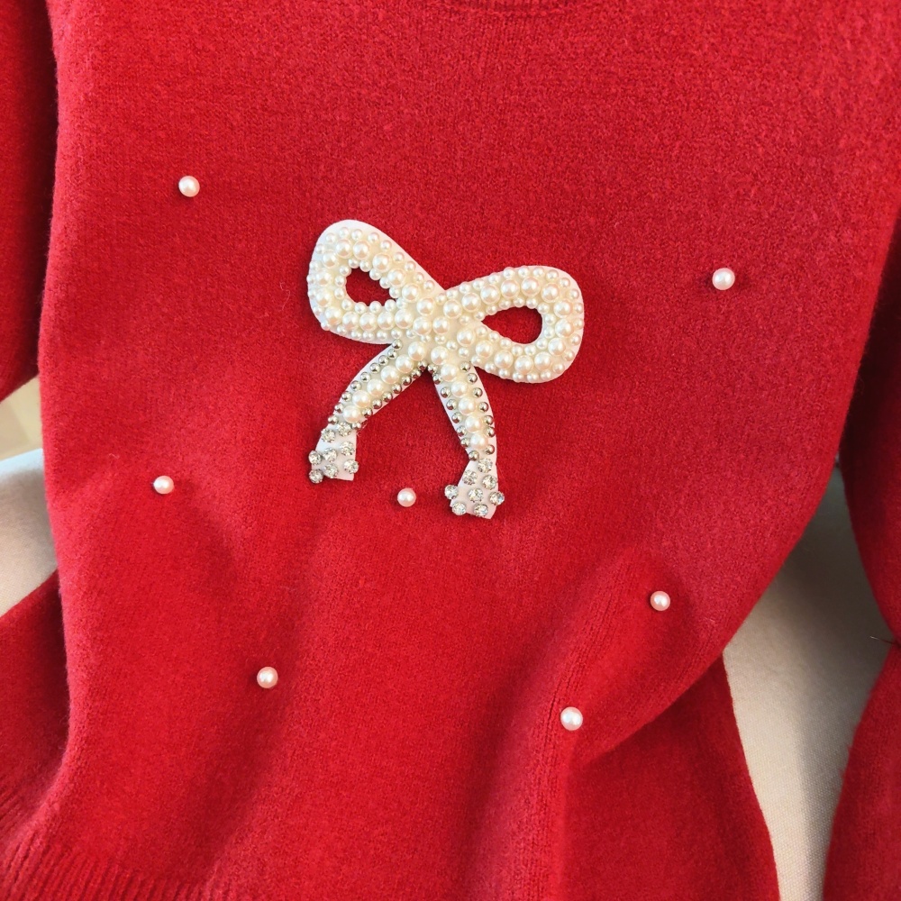 Loose inside the ride tops red sleeve sweater for women