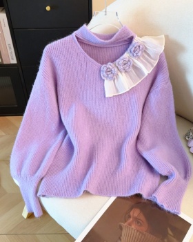 Hollow loose tops halter lazy sweater for women