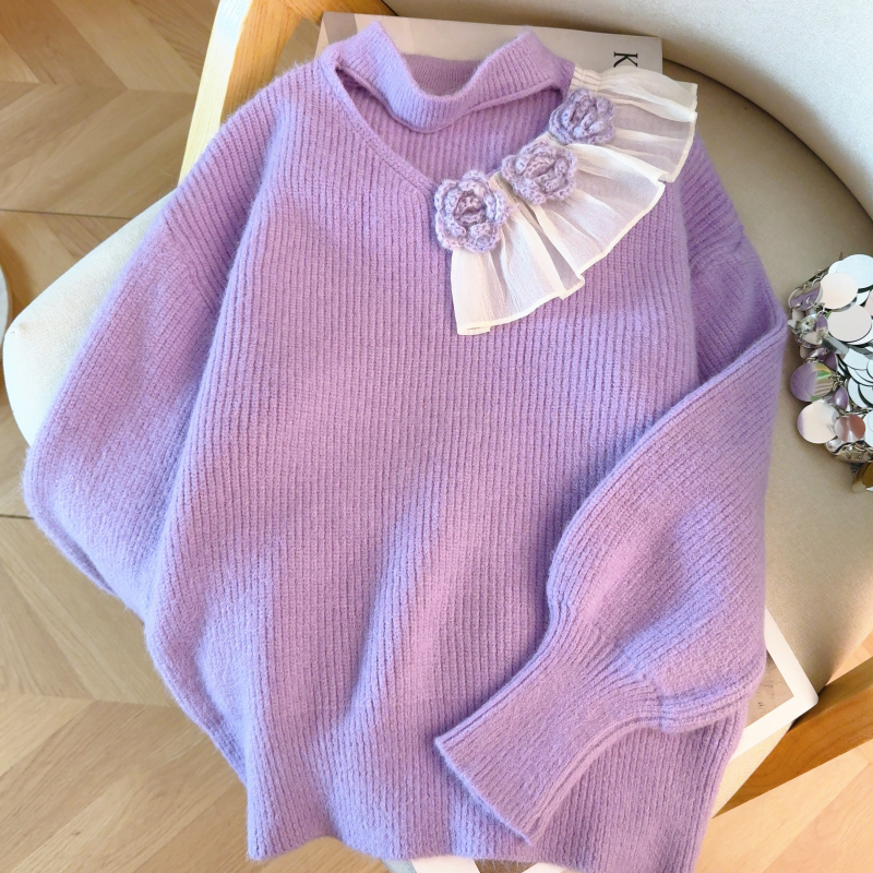 Hollow loose tops halter lazy sweater for women