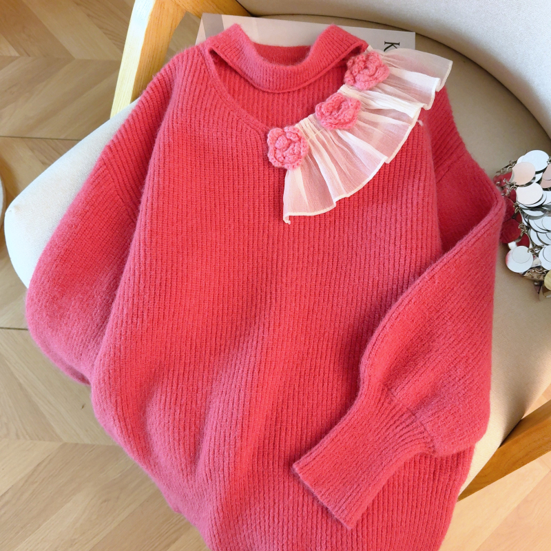 Hollow loose tops halter lazy sweater for women