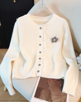 Lace round neck sweater mink velvet splice tops