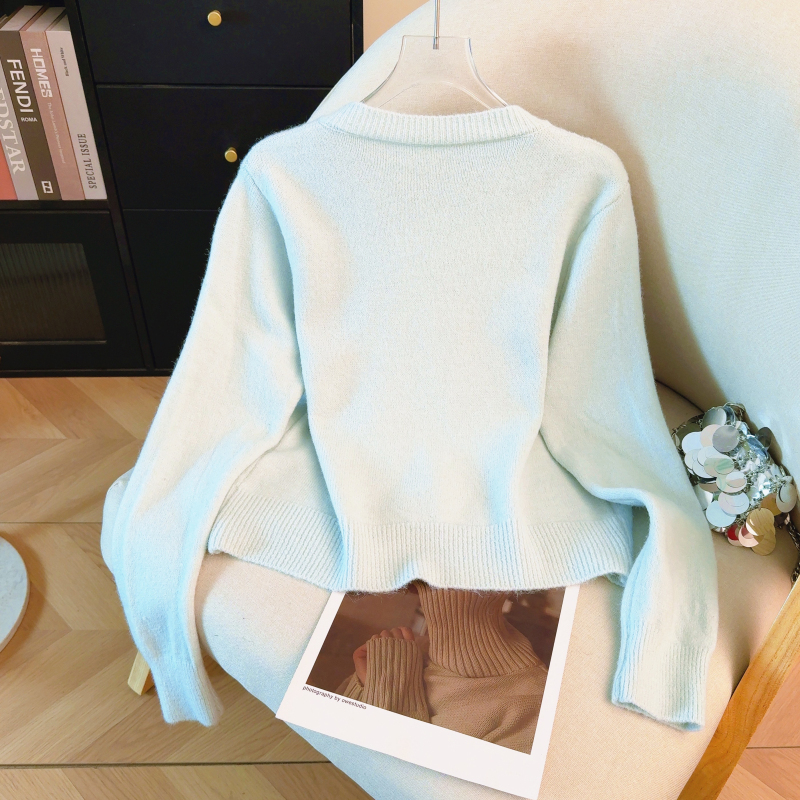 Lace round neck sweater mink velvet splice tops