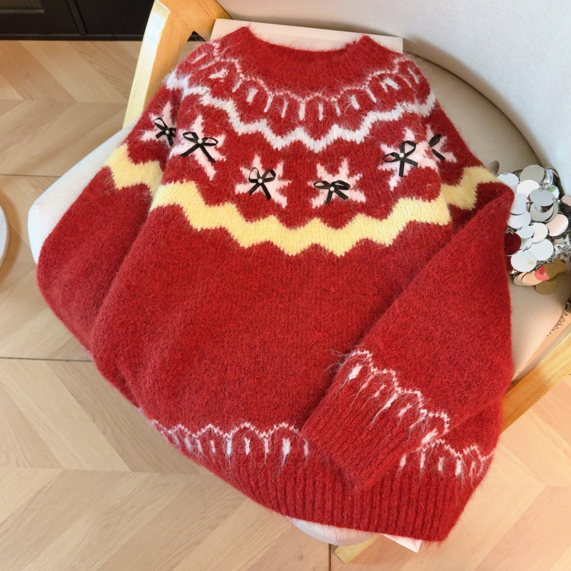 Christmas autumn and winter tops red loose sweater for women