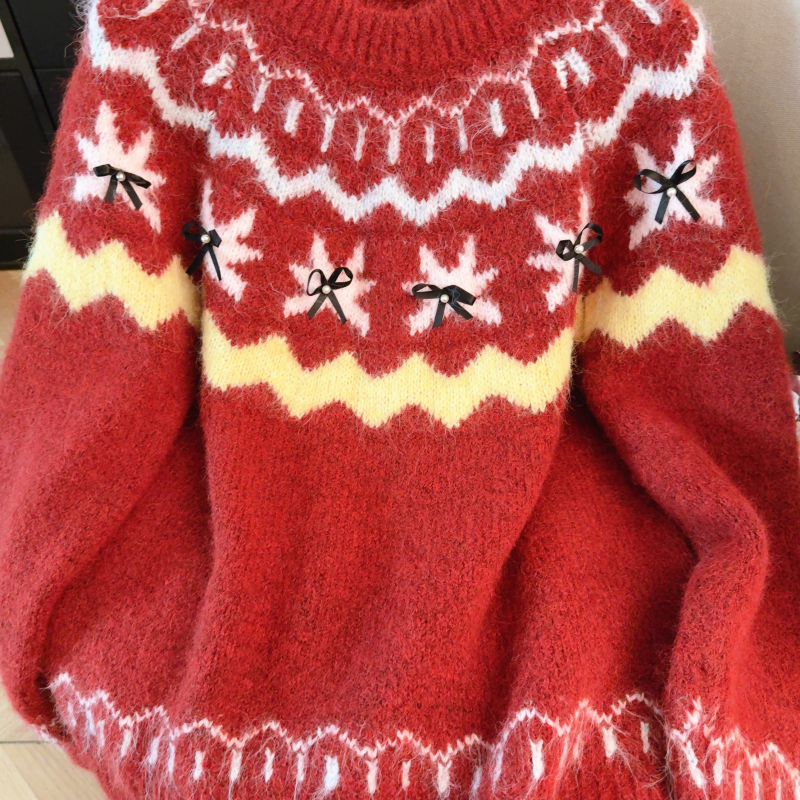 Christmas autumn and winter tops red loose sweater for women