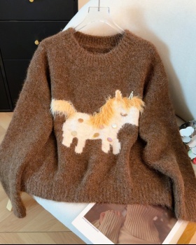 Red retro tops all-match thick sweater for women