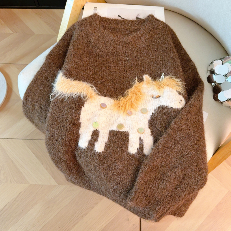 Red retro tops all-match thick sweater for women