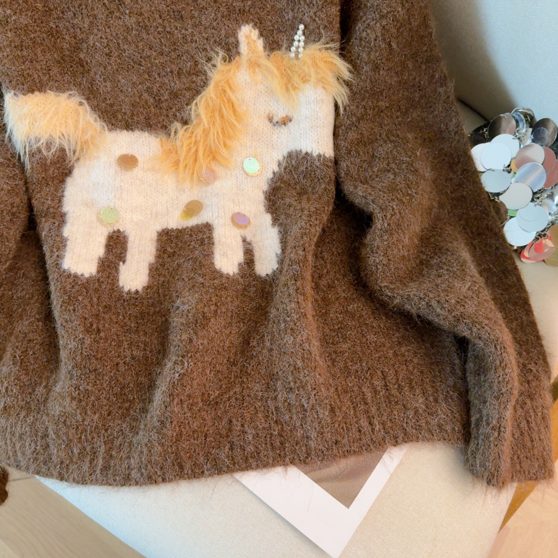 Red retro tops all-match thick sweater for women