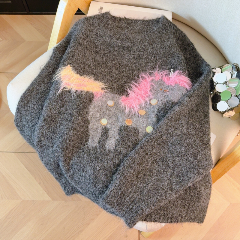 Red retro tops all-match thick sweater for women