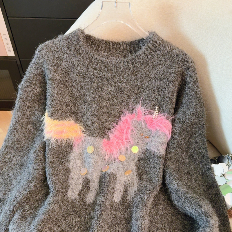 Red retro tops all-match thick sweater for women