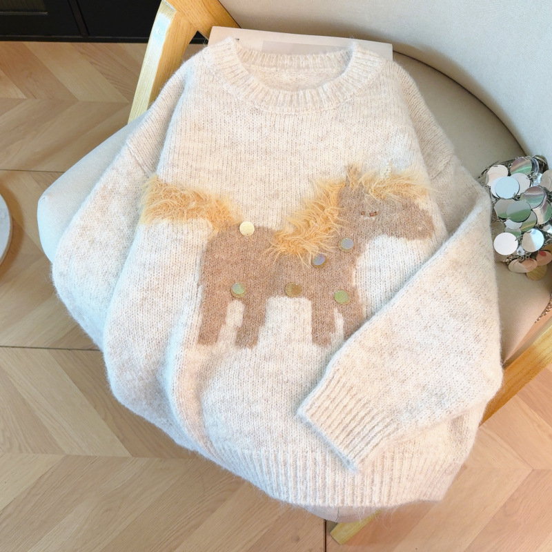 Red retro tops all-match thick sweater for women