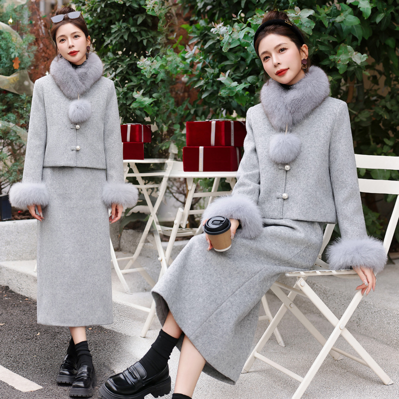 Fox fur duck down coat thick down coat a set