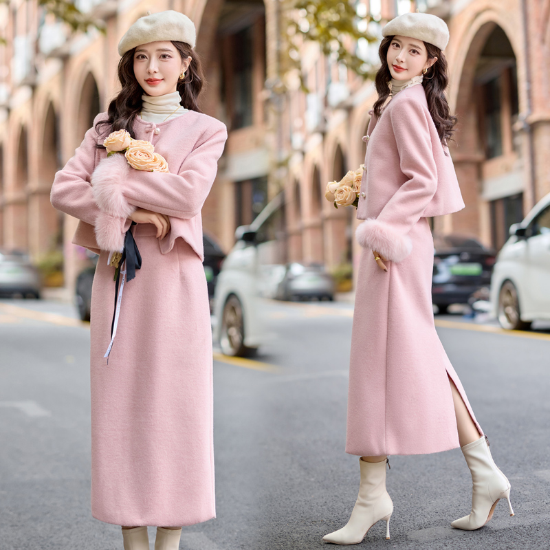 Fox fur duck down coat thick down coat a set