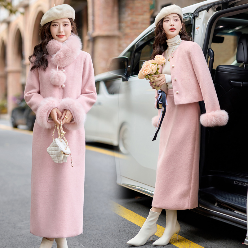 Fox fur duck down coat thick down coat a set