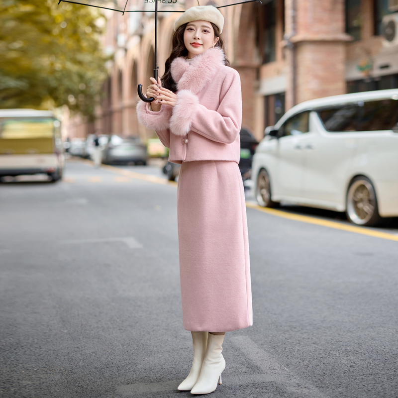 Fox fur duck down coat thick down coat a set