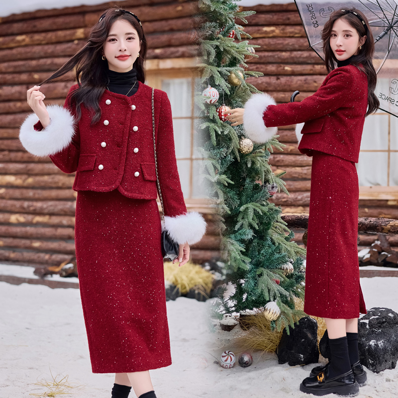 Coarse flower chanelstyle sequins coat a set