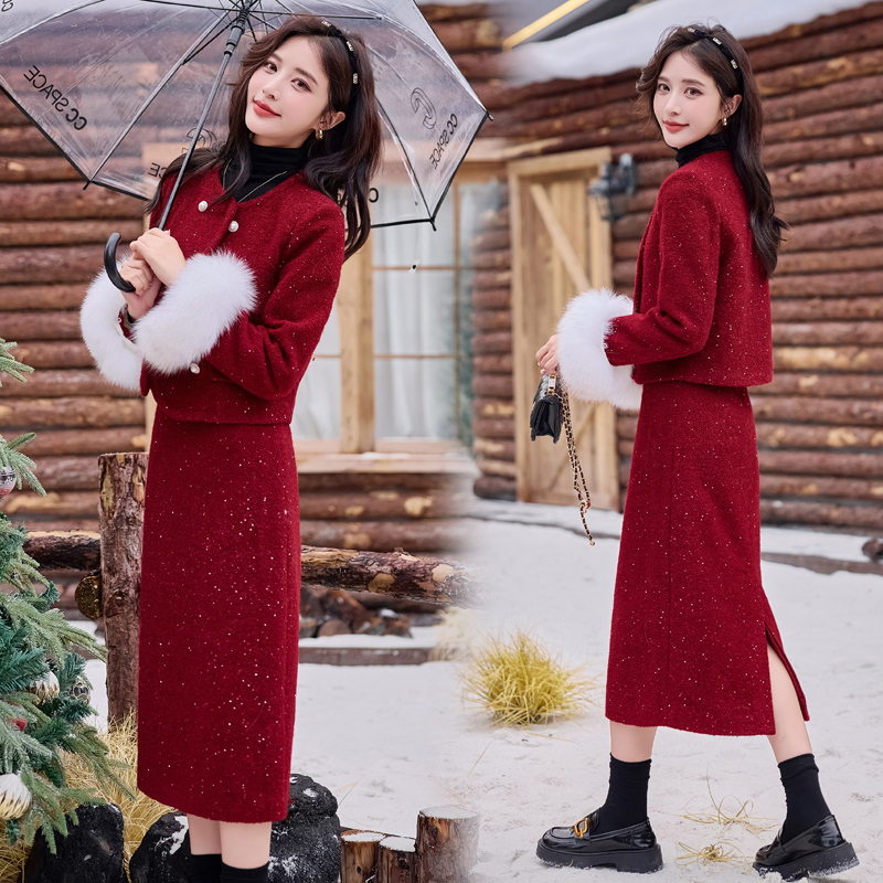 Coarse flower chanelstyle sequins coat a set