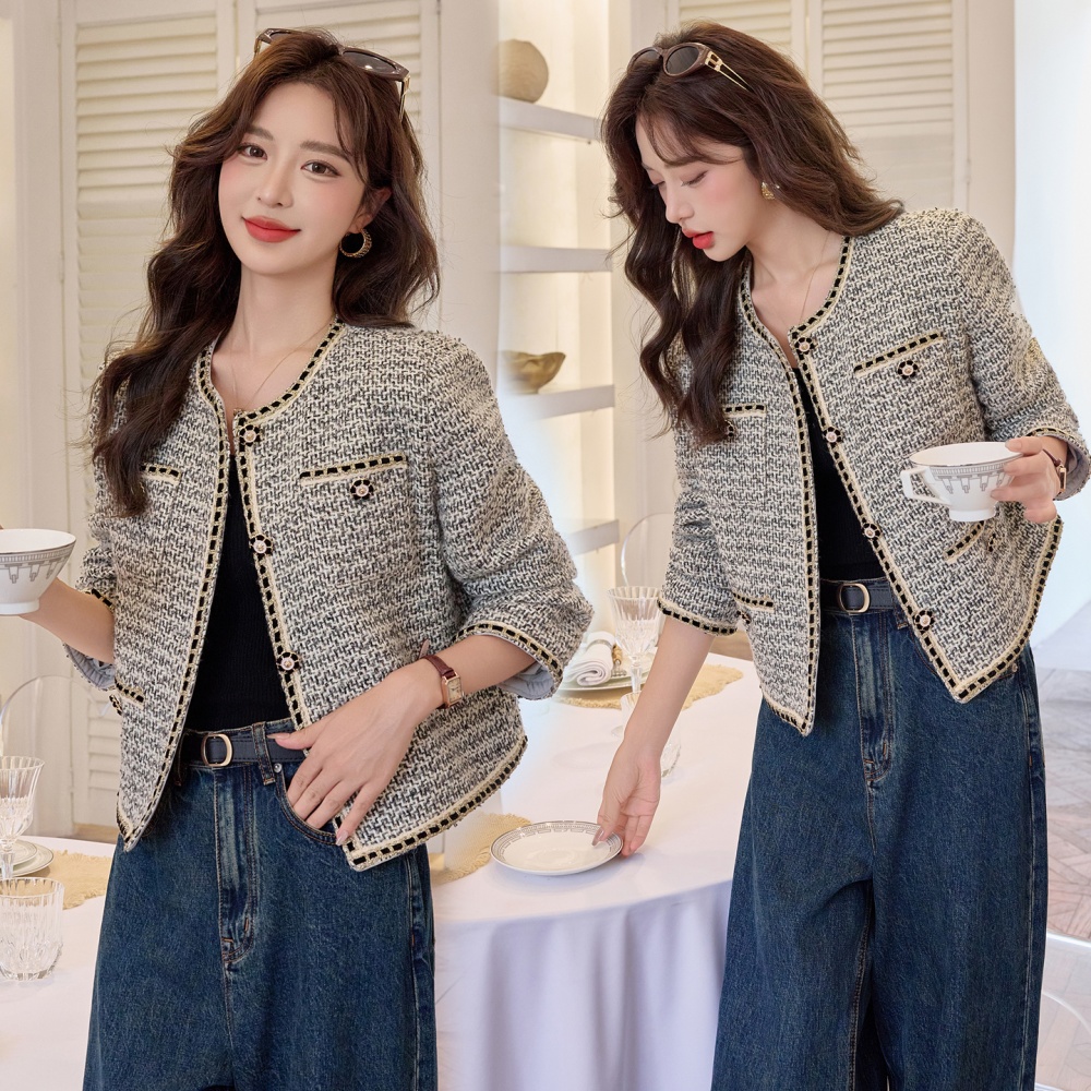 Short slim chanelstyle tops autumn all-match coat for women