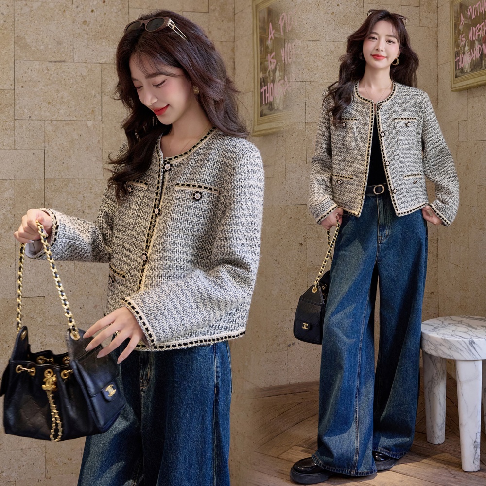 Short slim chanelstyle tops autumn all-match coat for women