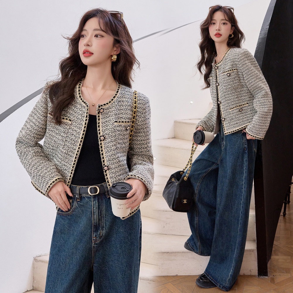 Short slim chanelstyle tops autumn all-match coat for women