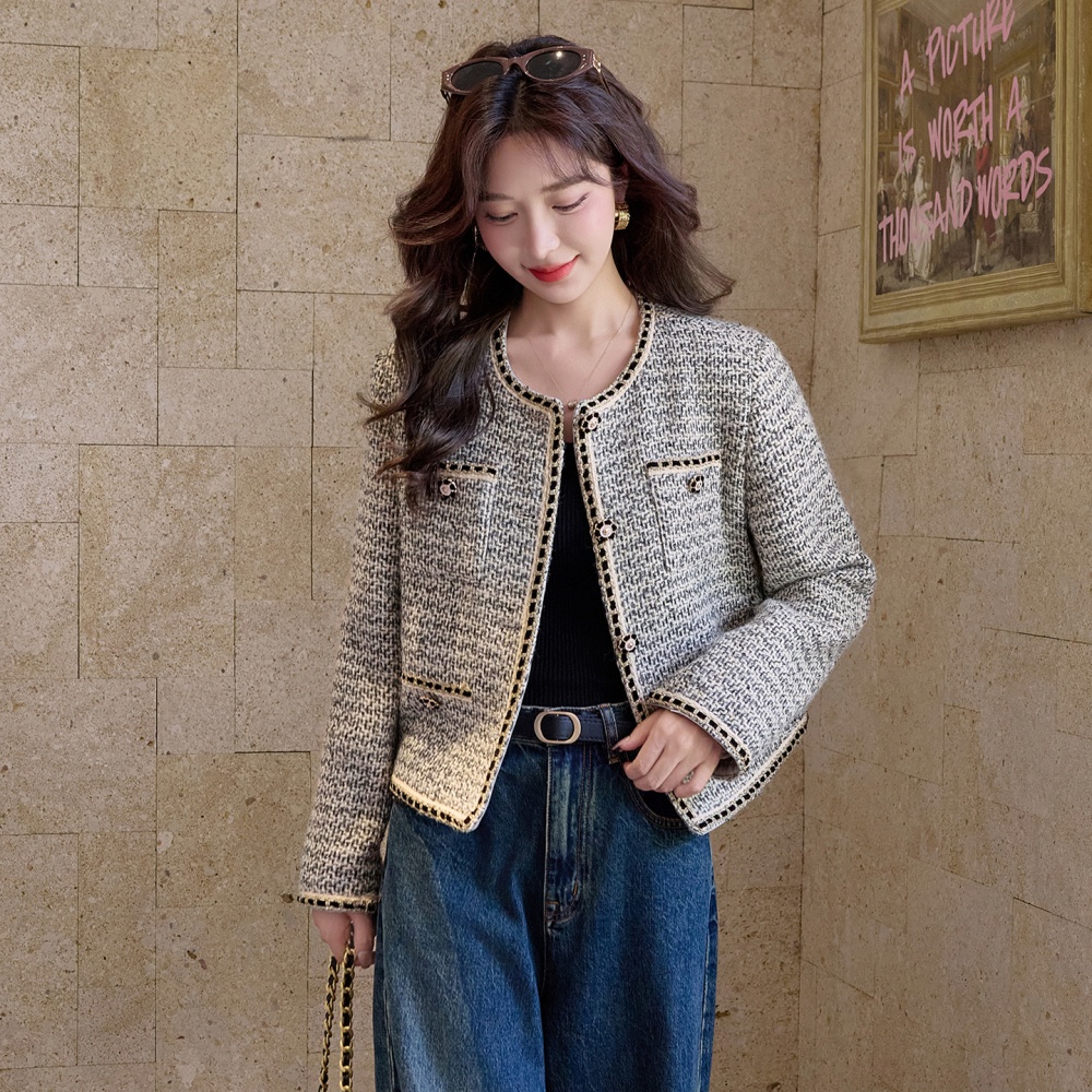 Short slim chanelstyle tops autumn all-match coat for women