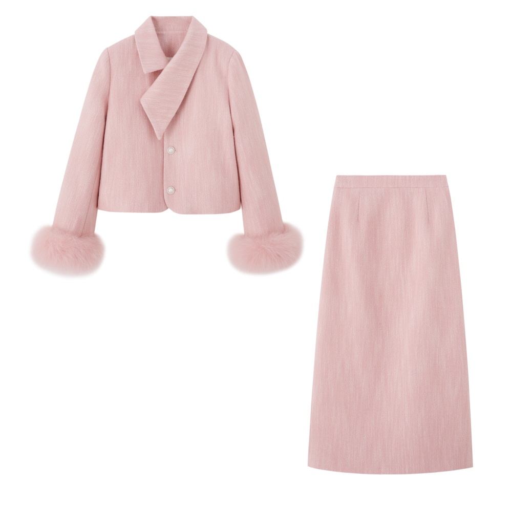 Lapel temperament long skirt thick duck down coat a set