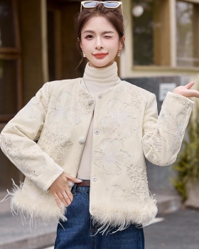 Embroidery duck down ostrich hair winter coat
