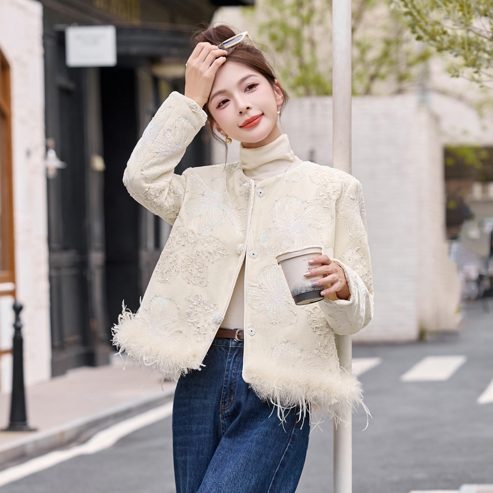 Embroidery duck down ostrich hair winter coat