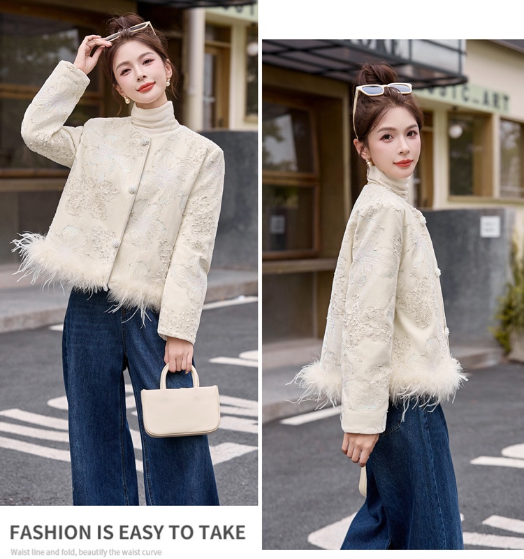 Embroidery duck down ostrich hair winter coat