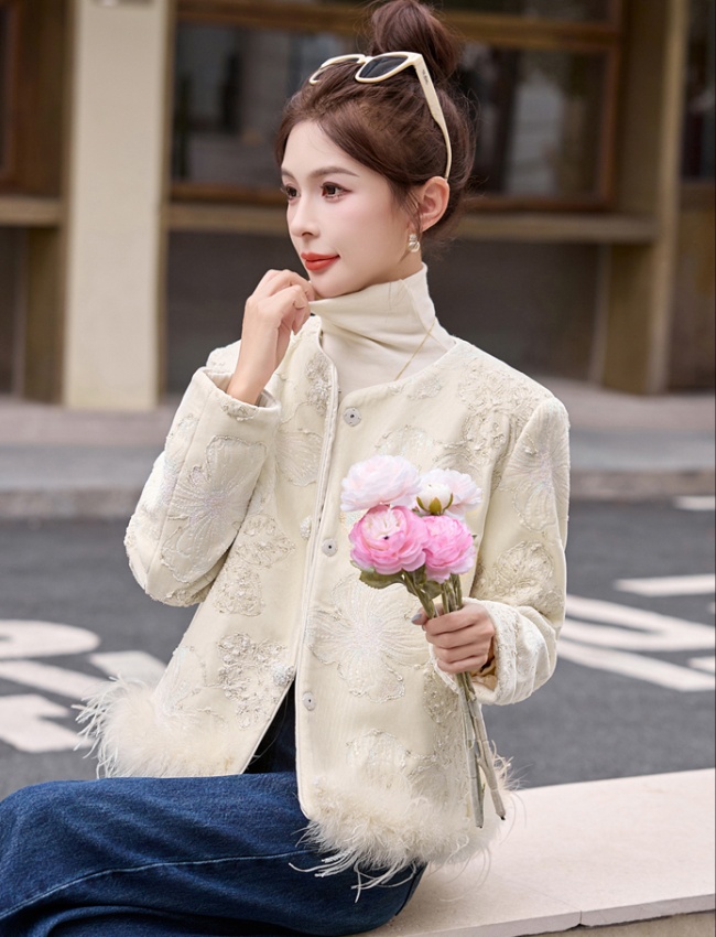 Embroidery duck down ostrich hair winter coat