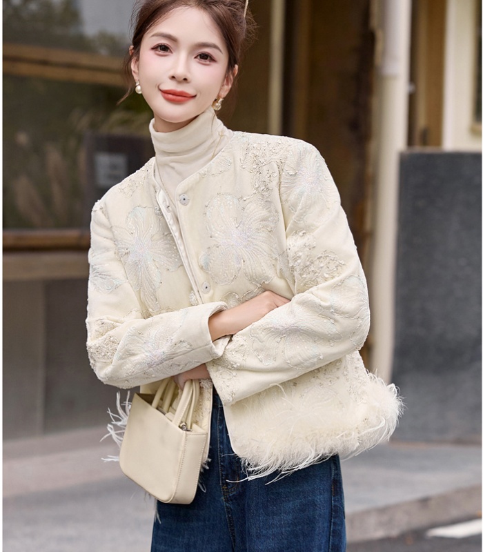 Embroidery duck down ostrich hair winter coat