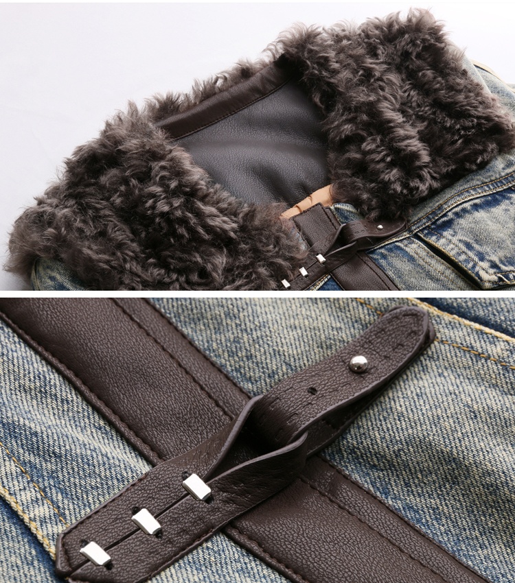 Winter splice duck down PU denim coat