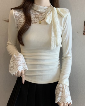 Frenum bow autumn and winter bottoming shirt lace splice tops