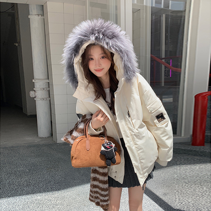 Large fur collar couples cotton coat winter down parka
