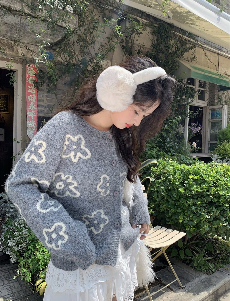 Jacquard loose cardigan lazy short sweater